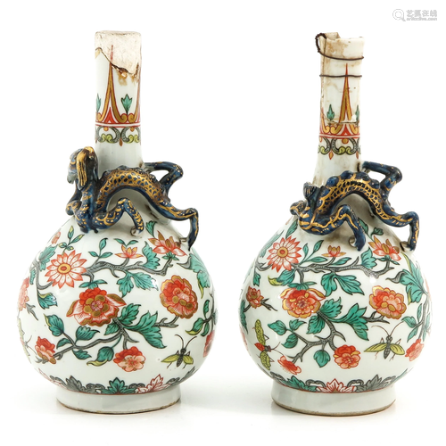 A Pair of Famille Verte Vases