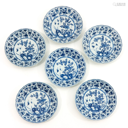 A Collection of 6 Blue and White Plates