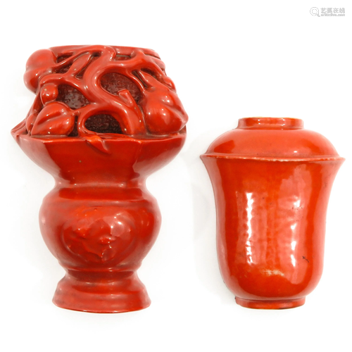 2 Orange Decor Wall Vases