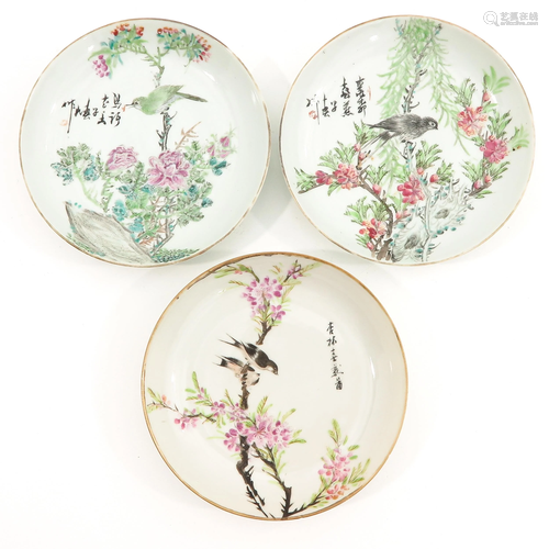 A Series of 3 Famille Rose Plates