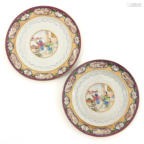 A Pair of Polychrome Decor Plates