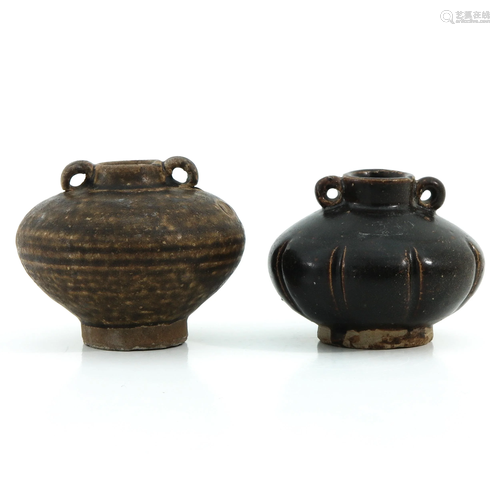 Two Small Pottery Jars with Handles