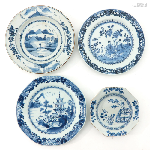 A Collection of 4 Blue and White Plates