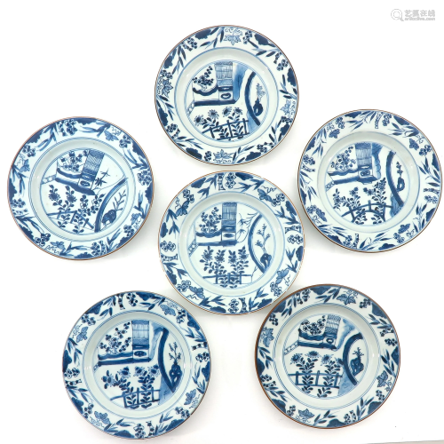 A Series of 6 Blue and White Plates