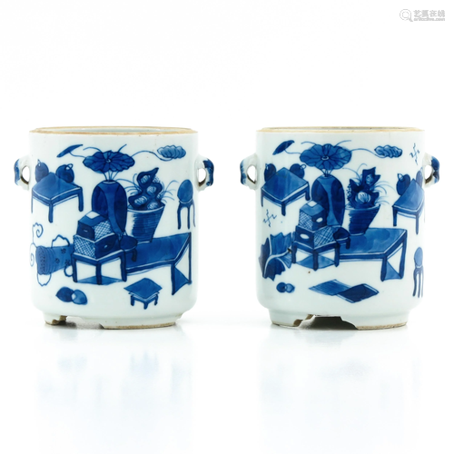 A Pair of Blue and White Jars