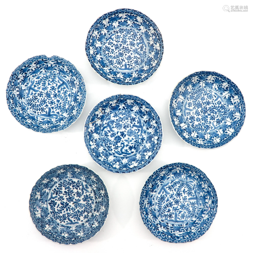 A 6 Piece Blue and White Plate