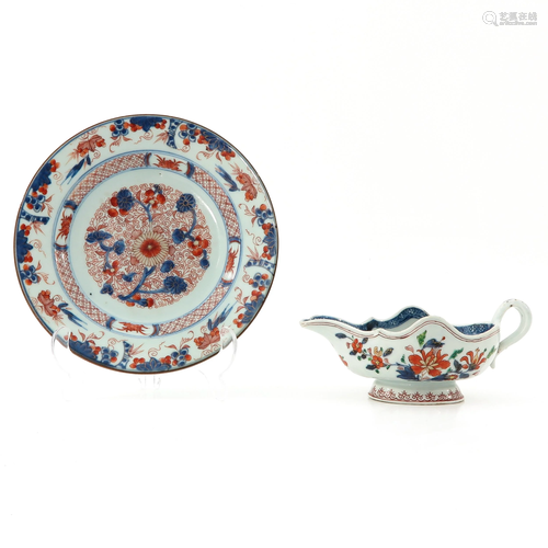 An Imari Plate and Gravy Boat