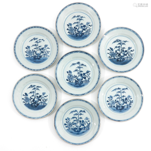 A Series of 7 Blue and White Plates