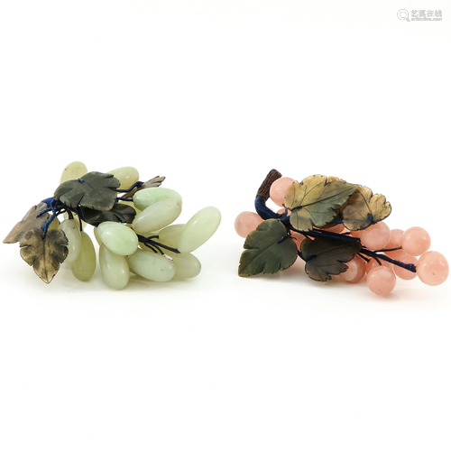 A Set of 2 Jade Grape Sculptures