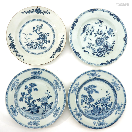 A Collection of 4 Blue and White Plates