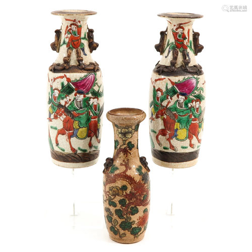 A Collection of 3 Nanking Vases