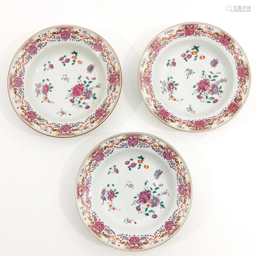 A Series of 3 Famille Rose Plates