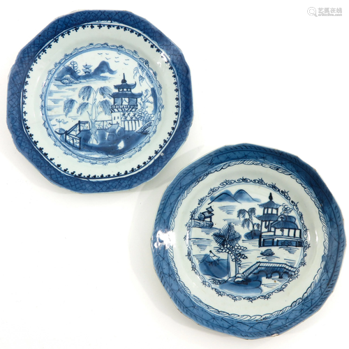 A Pair of Blue and White Plates