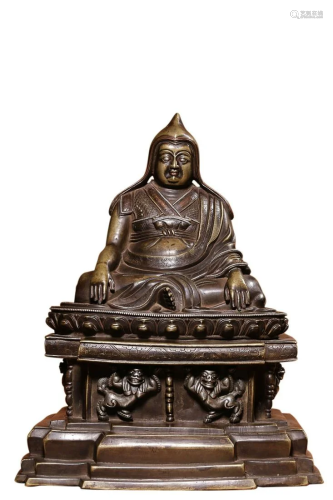 SILVER INLAID COPPER ALLOY FIGURE OF TSONGKHAPA