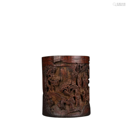 CARVED BAMBOO 'FIGURE STORY' BRUSH POT