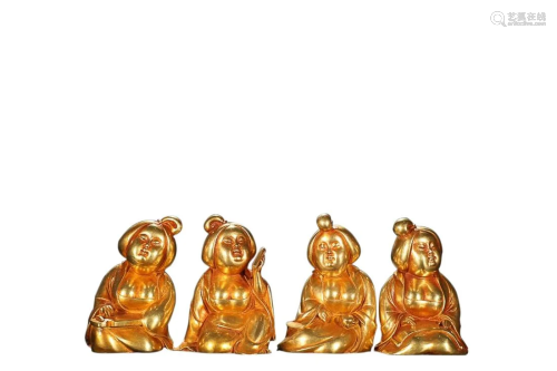 SET OF GILT COPPER ALLOY FIGURE SHAPED PAPERWEIGHTS