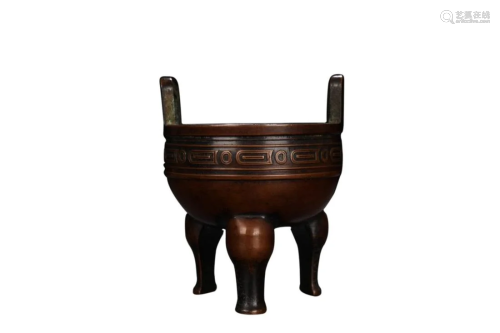 COPPER ALLOY TRIPOD DING SHAPED INCENSE CENSER WITH