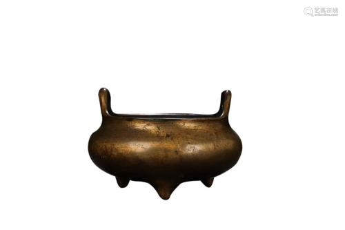COPPER ALLOY TRIPOD INCENSE CENSER WITH HANDLES