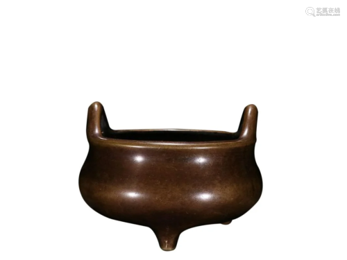 COPPER ALLOY TRIPOD INCENSE CENSER WITH HANDLES