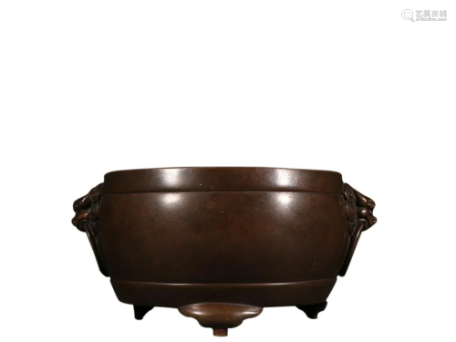 COPPER ALLOY DRUM SHAPED TRIPOD INCENSE CENSER WITH