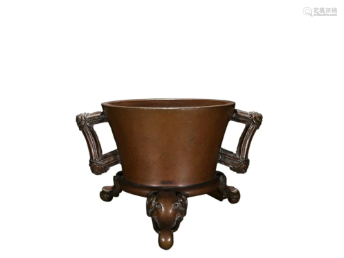 COPPER ALLOY TRIPOD INCENSE CENSER WITH HANDLES