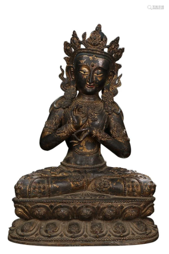 GILT COPPER ALLOY FIGURE OF GUANYIN