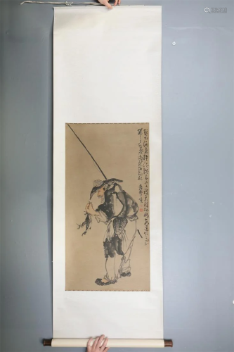 A Chinese Scroll Painting of a Fisherman