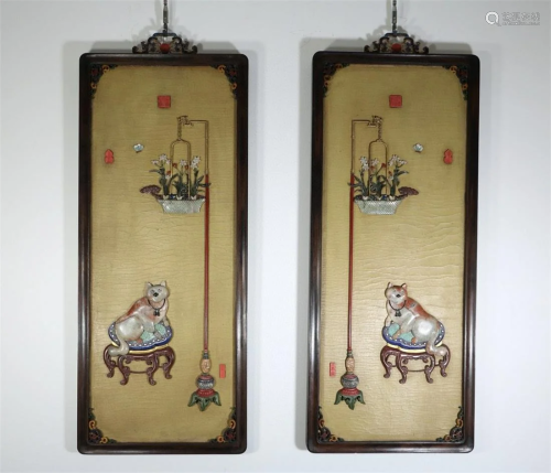 A Pair of Chinese Carved Hardwood Hanging Screens