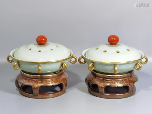 A Pair of Chinese Porcelain Incense Burners