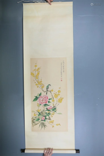 A Chinese Scroll Painting of Bird and Flowers