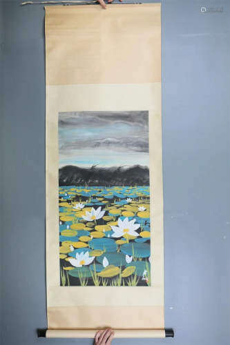 A Chinese Scroll Painting of Lotus Pond