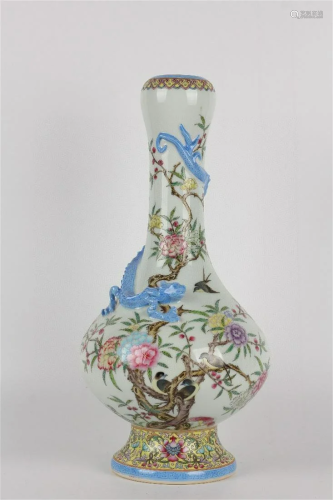 A Chinese Garlic Head Famille-Rose Porcelain Vase