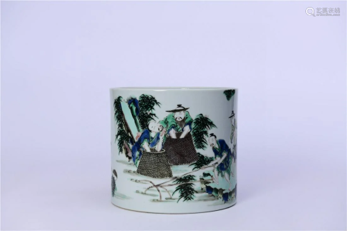 A Chinese Wu-Cai Glazed Porcelain Brush Pot