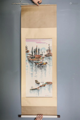 A Chinese Scroll Painting of Fishing Boats