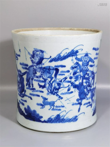 A Chinese Blue and White Porcelain Brush Pot