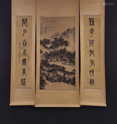 A Set of Chinese Scroll Painting of Rural Landscape and