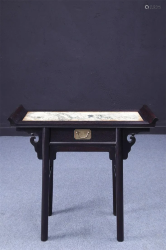 A Chinese Carved Hardwood and Stone Table
