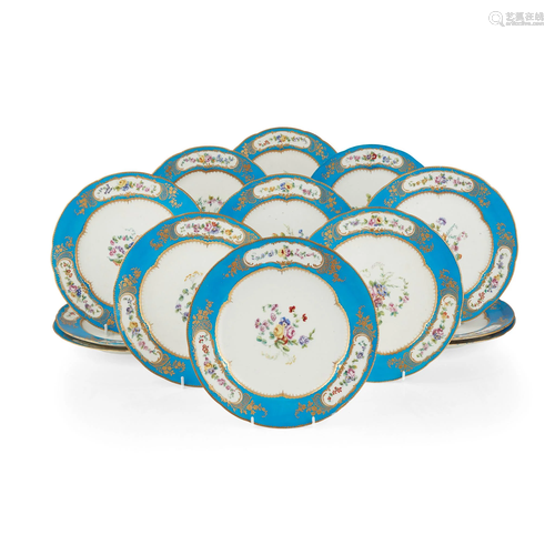 THIRTEEN SÃˆVRES STYLE BLEU CELESTE GROUND PORCELAIN