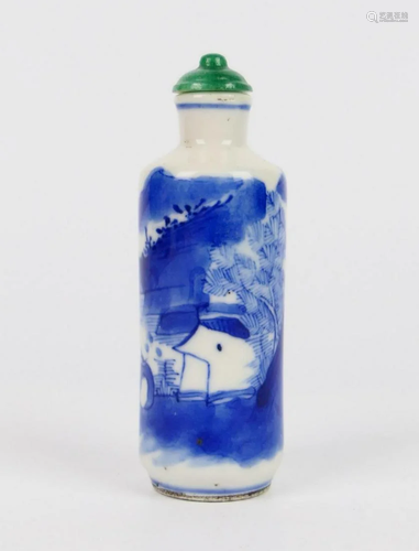 CHINESE QING DYNASTY BLUE & WHITE SNUFF BOTTLE