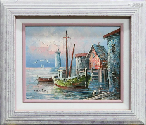 MAX SAVY HARBOR SCENE OIL PTG FRENCH 1918-2010