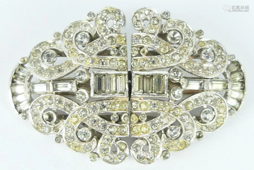 RARE VTG TRIFARI SILVERTONE DOUBLE RHINESTONE CLIP