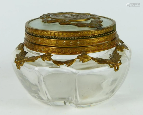 ANTIQUE FRENCH BRONZE CRYSTAL DRESSER BOX