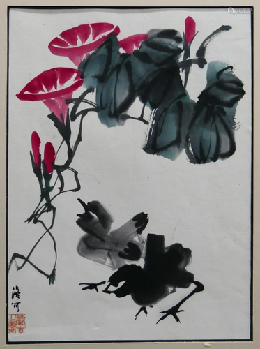 ANTIQUE CHINESE PAINTING OF LILLIES SIGNED