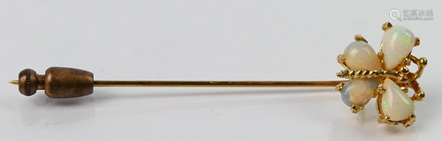 ANTIQUE 14KT Y GOLD & OPAL STICK PIN