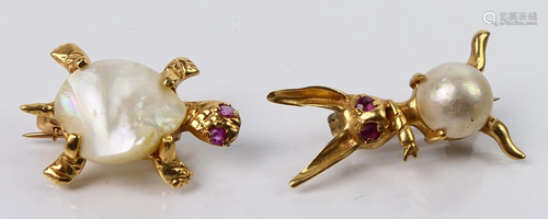 14KT Y GOLD TORTOISE & THE HARE PINS