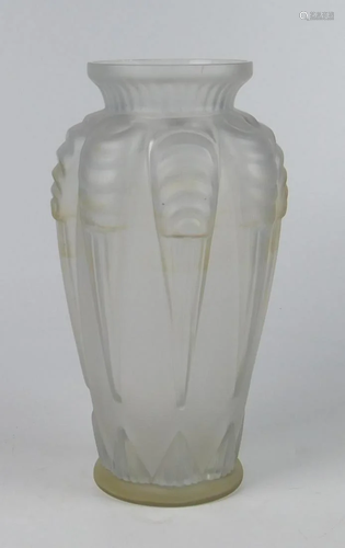 ART DECO FRENCH SIGNED FROSTED GLASS VASE