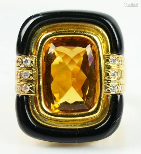 DAVID WEBB STYLE 18KT Y G. CITRINE DIAMOND RING