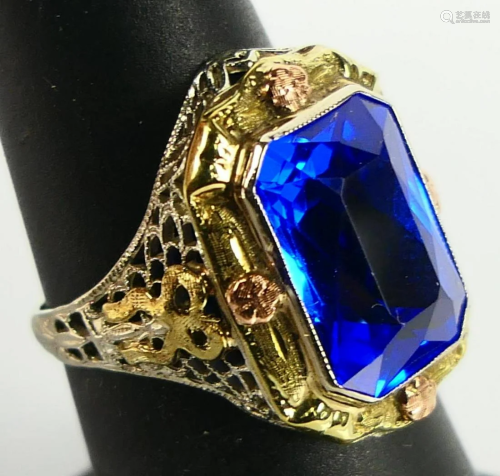 ANTIQUE 14KT YELLOW GOLD BLUE SPINEL LADIES RING