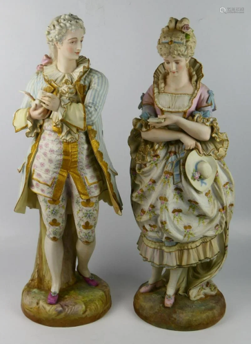 LARGE PAIR 19TH CENTURY CHANTILLY BISQUE FIGURINES