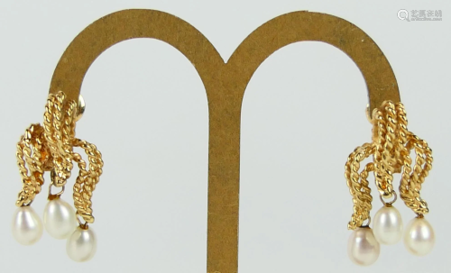 HEAVY 14KT YELLOW GOLD AND PEARL EARRINGS